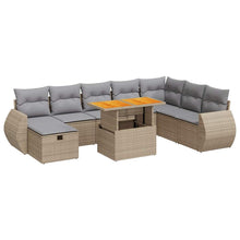 9-delige Loungeset met kussens poly rattan acacia beige