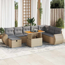 9-delige Loungeset met kussens poly rattan acacia beige