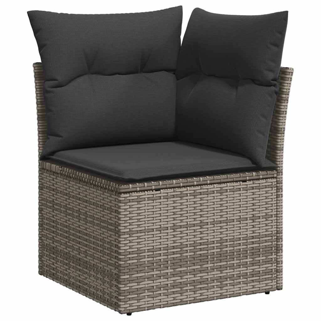 9-delige Loungeset met kussens poly rattan acacia grijs