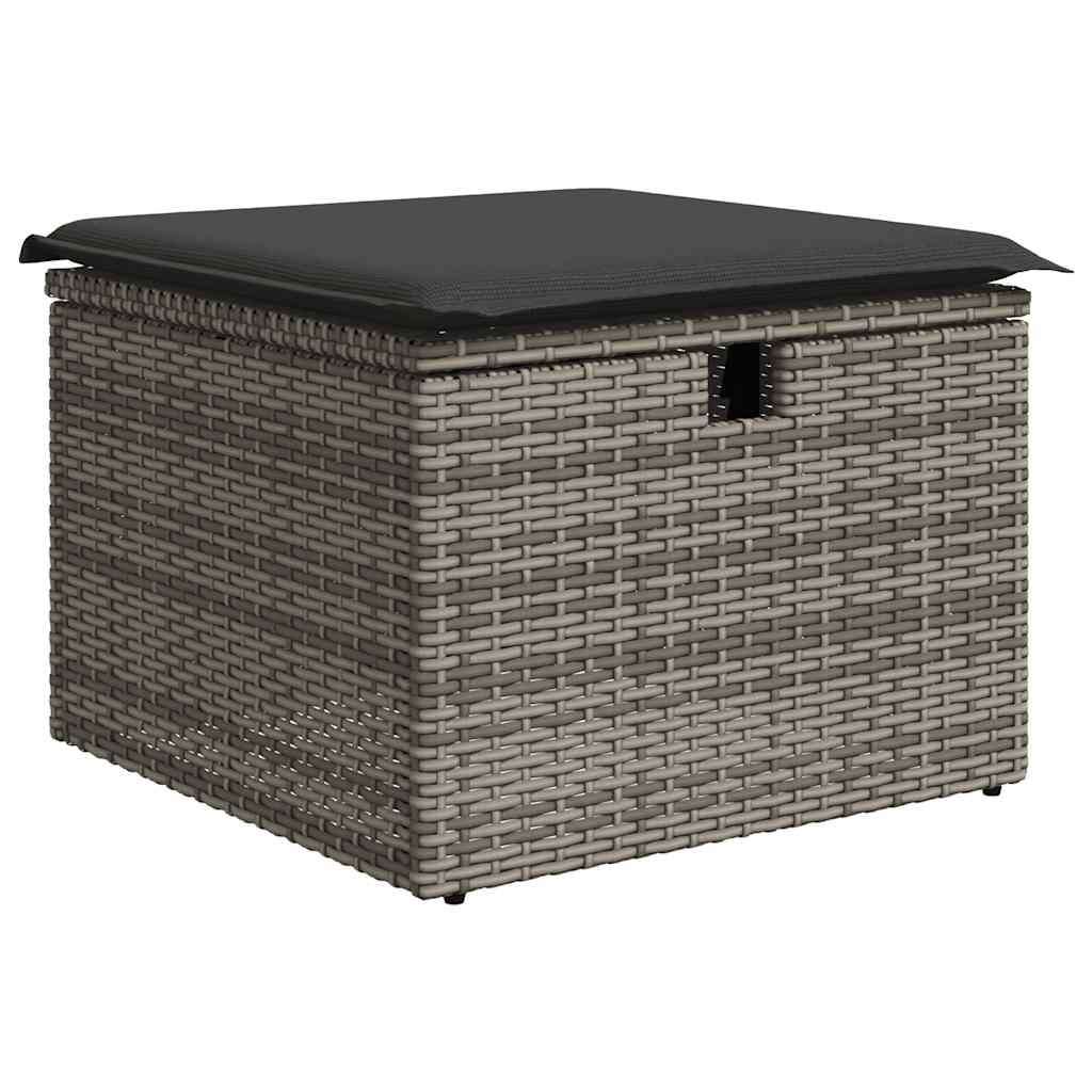 9-delige Loungeset met kussens poly rattan acacia grijs