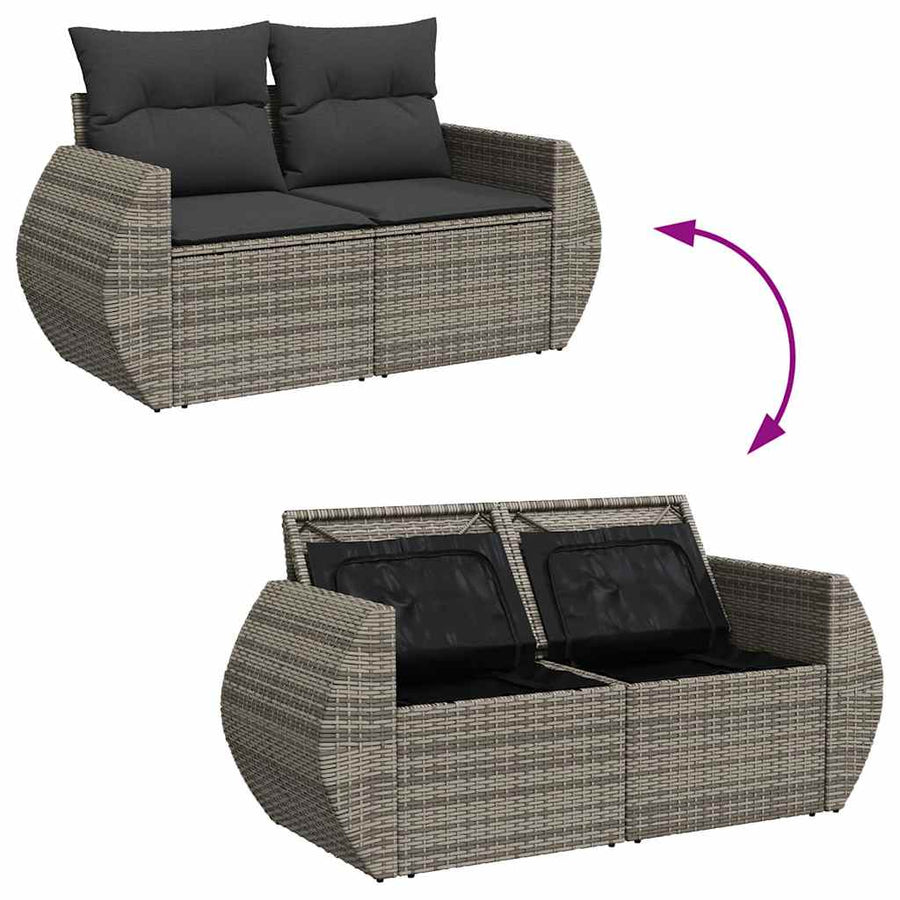 9-delige Loungeset met kussens poly rattan acacia grijs