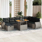 9-delige Loungeset met kussens poly rattan acacia grijs