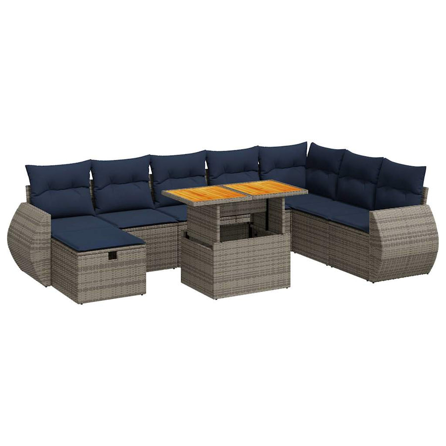 9-delige Loungeset met kussens poly rattan acacia zwart