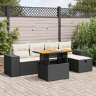 Loungeset 6-delig poly rattan acacia zwart