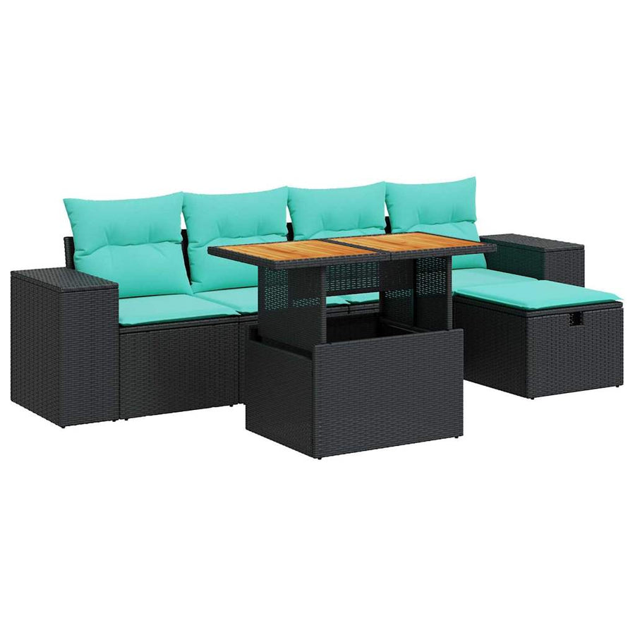 6-delige Loungeset met kussens poly rattan acacia bruin