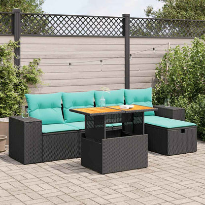 6-delige Loungeset met kussens poly rattan acacia bruin