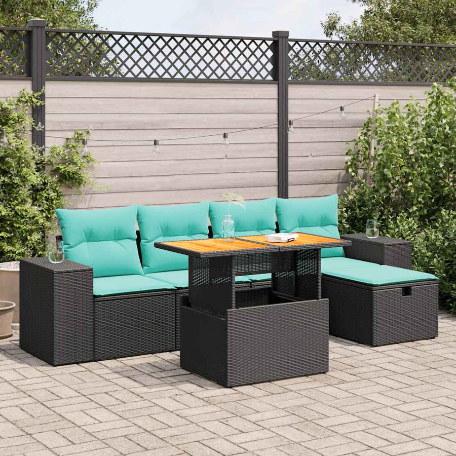 6-delige Loungeset met kussens poly rattan acacia bruin