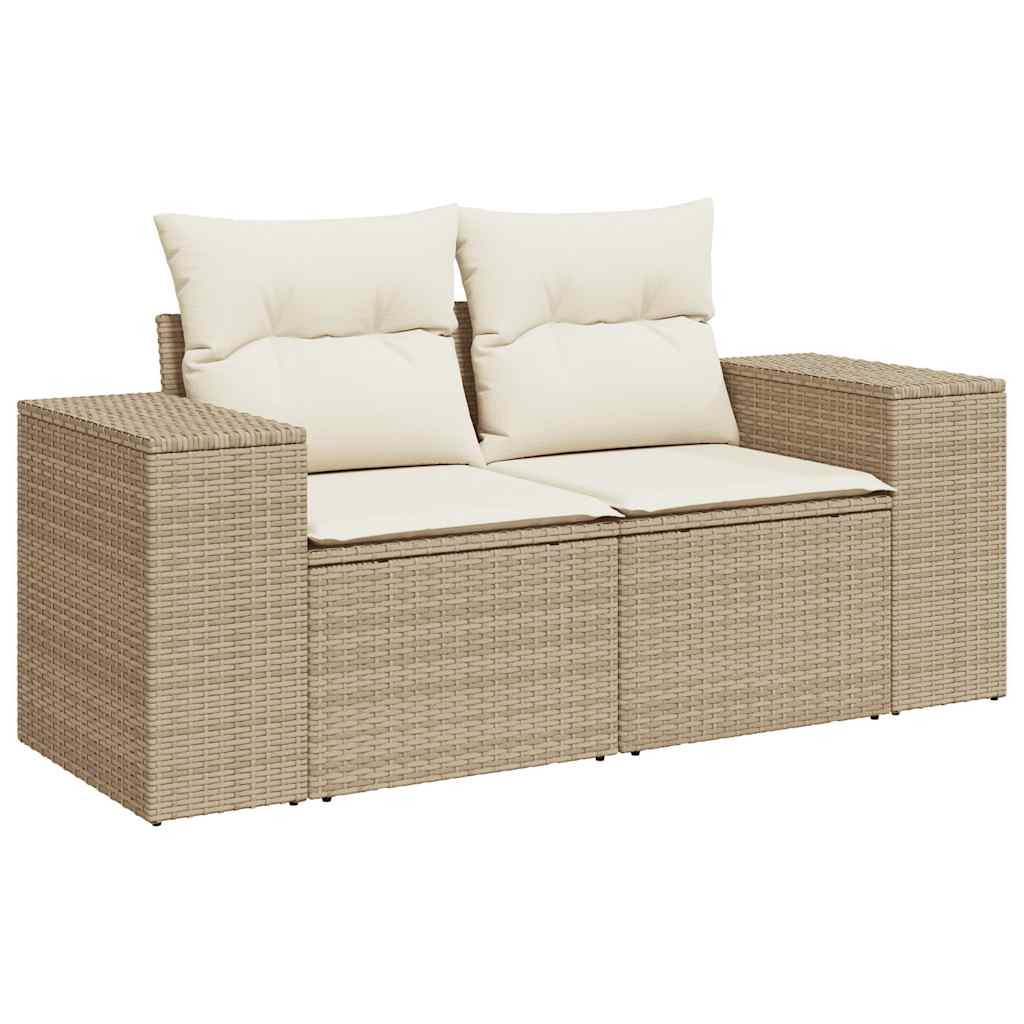 6-delige Loungeset met kussens poly rattan acacia beige