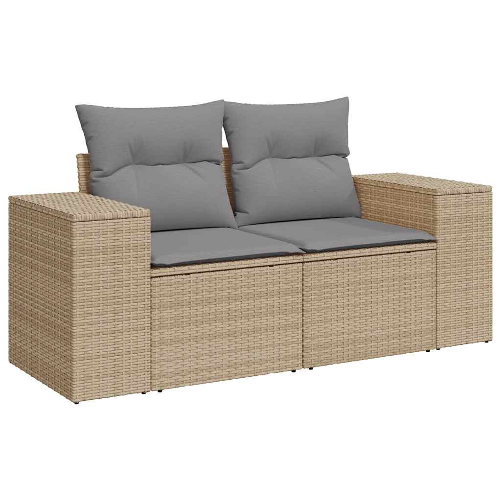 6-delige Loungeset met kussens poly rattan acacia beige