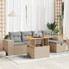 6-piece Lounge Set with cushions poly rattan acacia beige