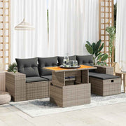Loungeset poly rattan acacia grijs 6-delig