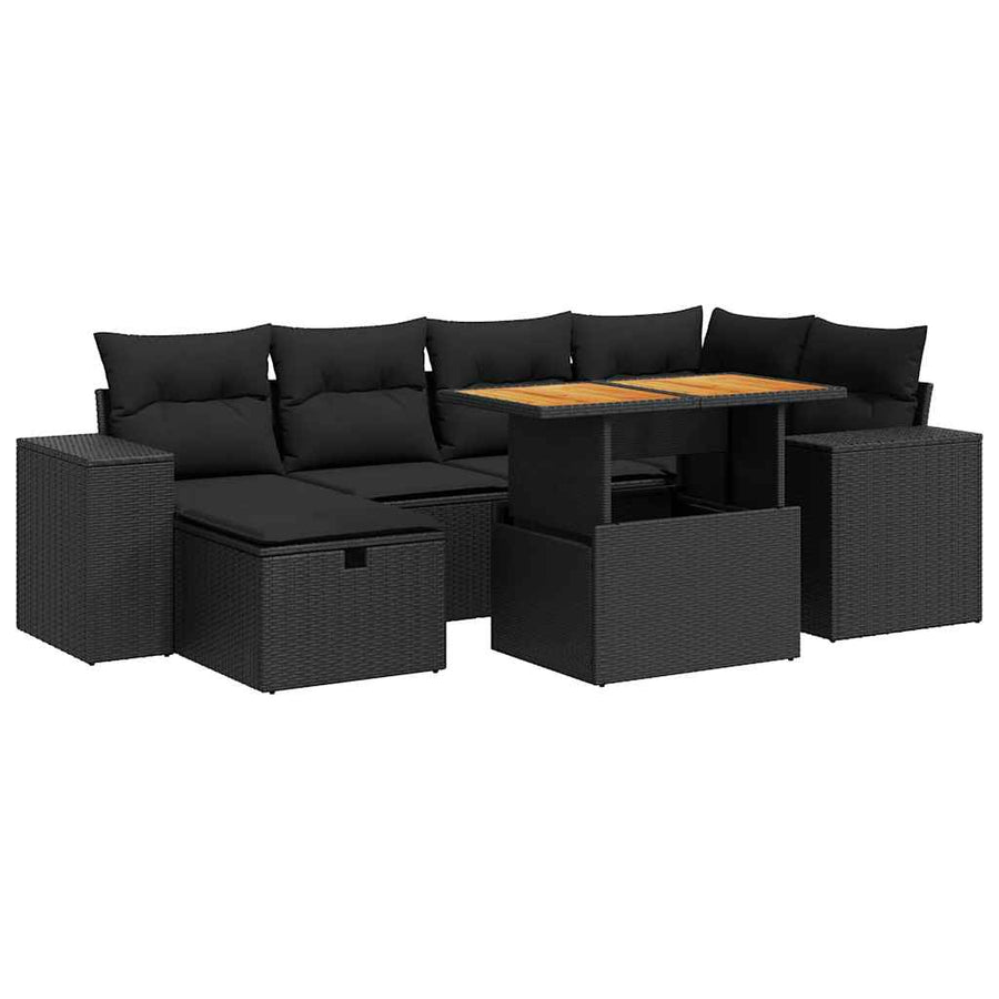 8-delige Loungeset met kussens poly rattan acacia zwart