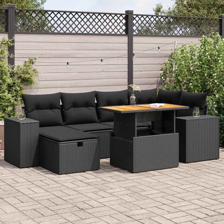 8-delige Loungeset met kussens poly rattan acacia zwart
