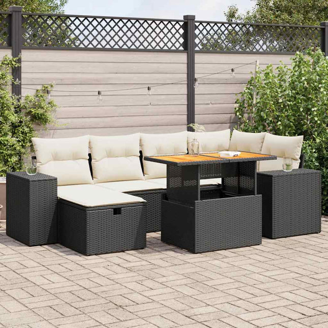 8-delige Loungeset met kussens poly rattan acacia zwart