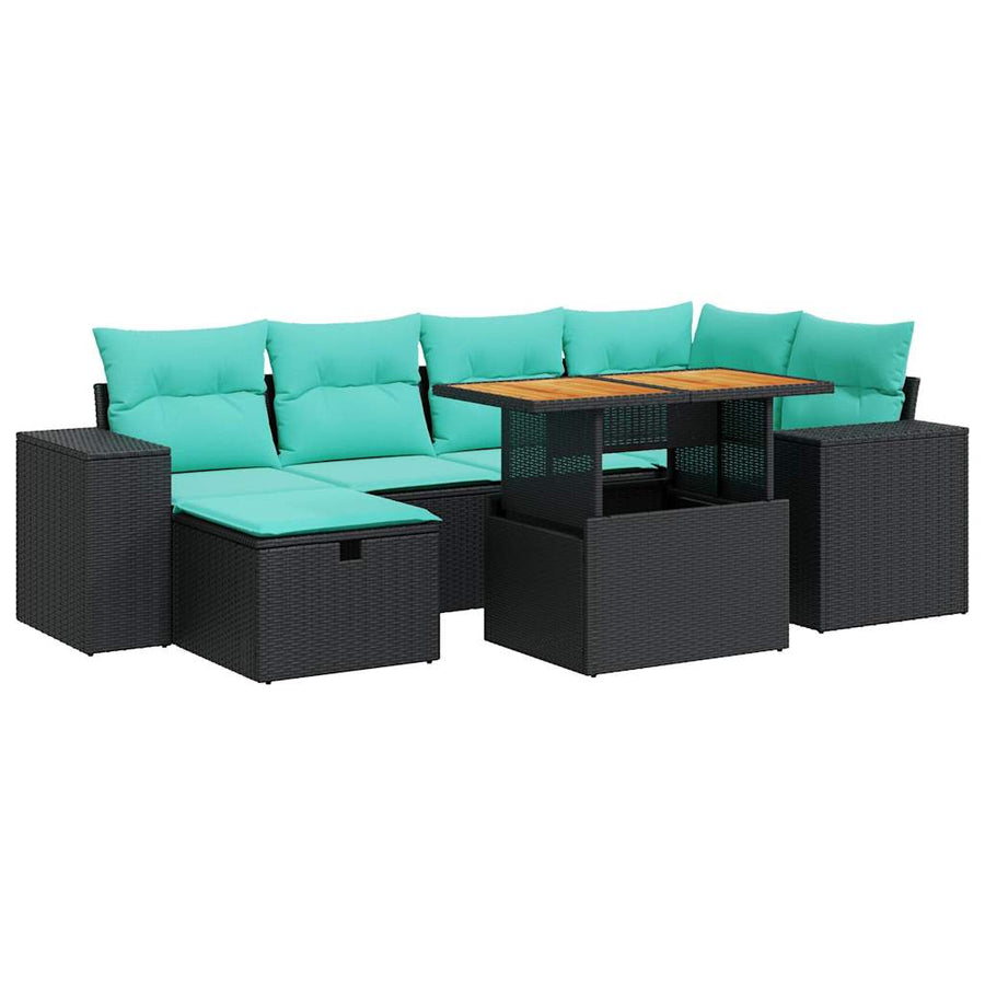 7-delige Loungeset met kussens poly rattan acacia grijs