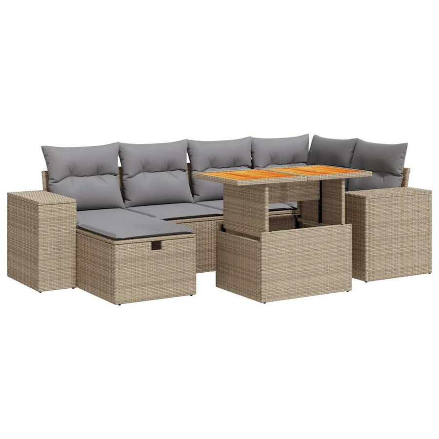 8-delige Loungeset met kussens poly rattan acacia beige