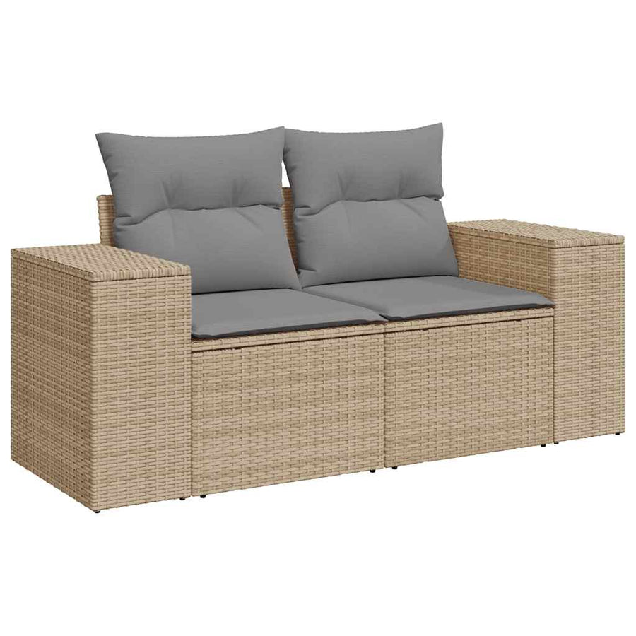 8-delige Loungeset met kussens poly rattan acacia beige