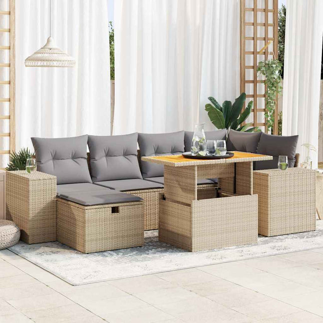 8-delige Loungeset met kussens poly rattan acacia beige