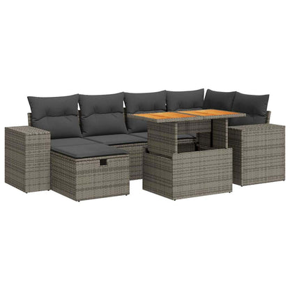 8-delige Loungeset met kussens poly rattan acacia grijs