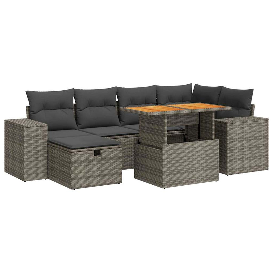 8-delige Loungeset met kussens poly rattan acacia grijs