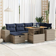 Loungeset 7-delig poly rattan acacia bruin