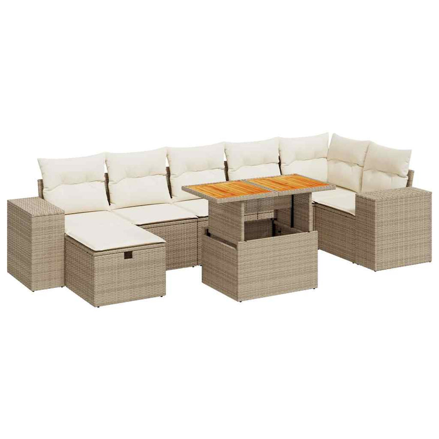 5-delige Loungeset met kussens poly rattan en acaciahout beige