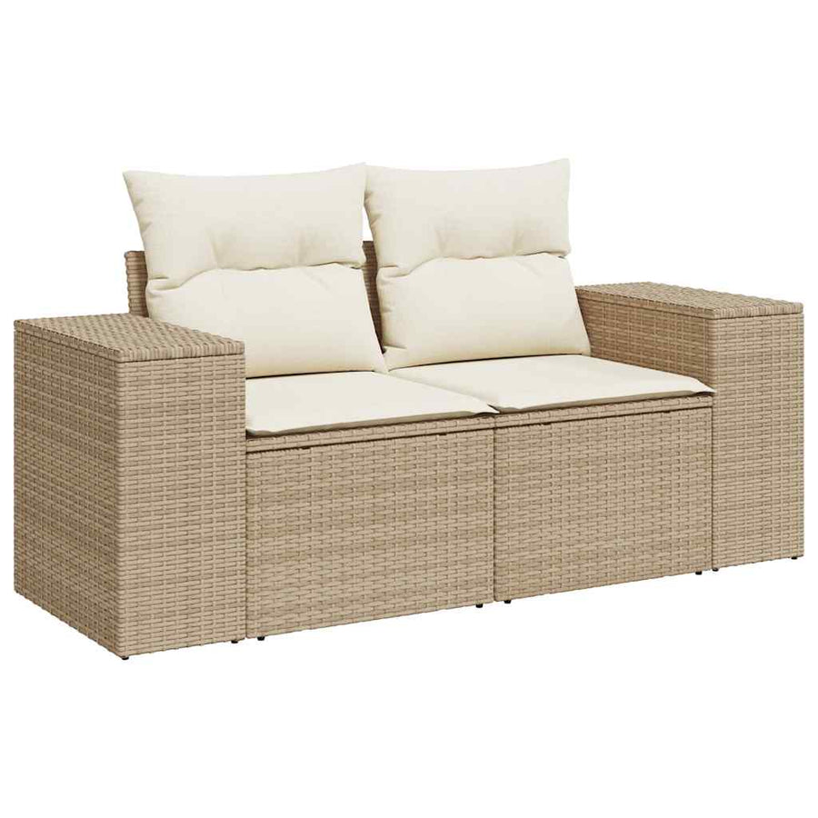 5-delige Loungeset met kussens poly rattan en acaciahout beige