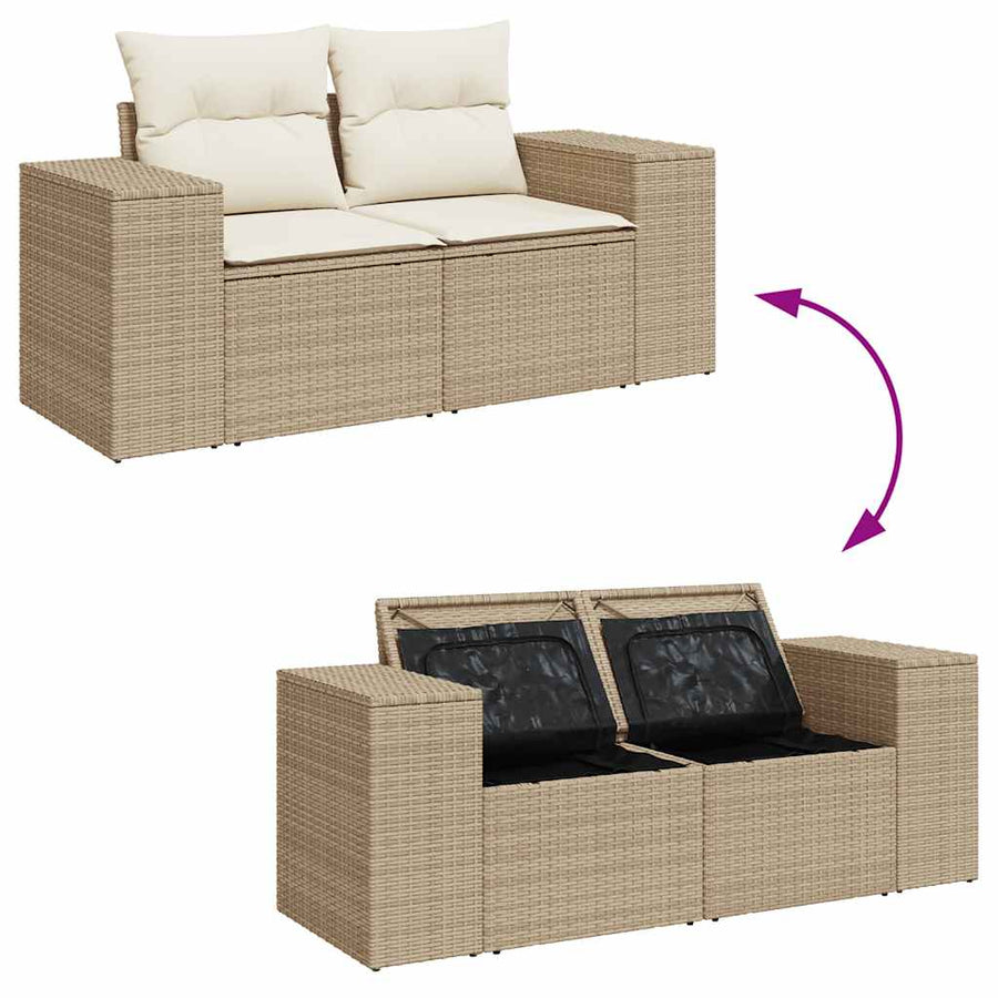 5-delige Loungeset met kussens poly rattan en acaciahout beige