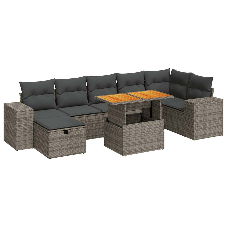 5-delige Loungeset met kussens poly rattan acacia grijs