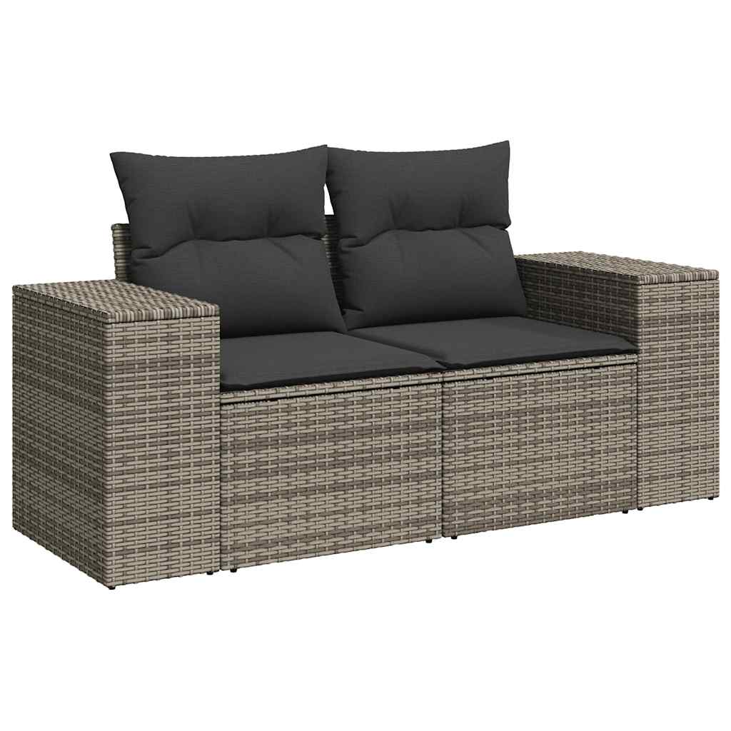 5-delige Loungeset met kussens poly rattan acacia grijs