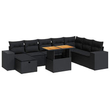 9-delige Loungeset met kussens poly rattan acacia zwart