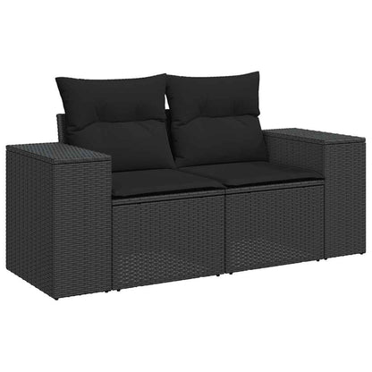 9-delige Loungeset met kussens poly rattan acacia zwart