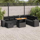 9-delige Loungeset met kussens poly rattan acacia zwart