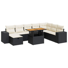 9-delige Loungeset met kussens poly rattan acacia zwart