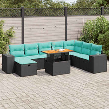 9-delige Loungeset met kussens poly rattan acacia zwart