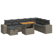 9-delige Loungeset met kussens poly rattan acacia grijs