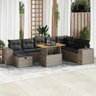 9-delige Loungeset met kussens poly rattan acacia grijs