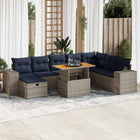 9-piece Lounge Set with cushions poly rattan acacia grey