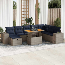 9-delige Loungeset met kussens poly rattan acacia grijs