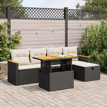 6-delige Loungeset met kussens poly rattan zwart