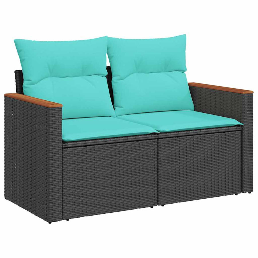 6-delige Loungeset met kussens poly rattan acacia zwart
