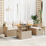 Loungeset 6-delig poly rattan beige