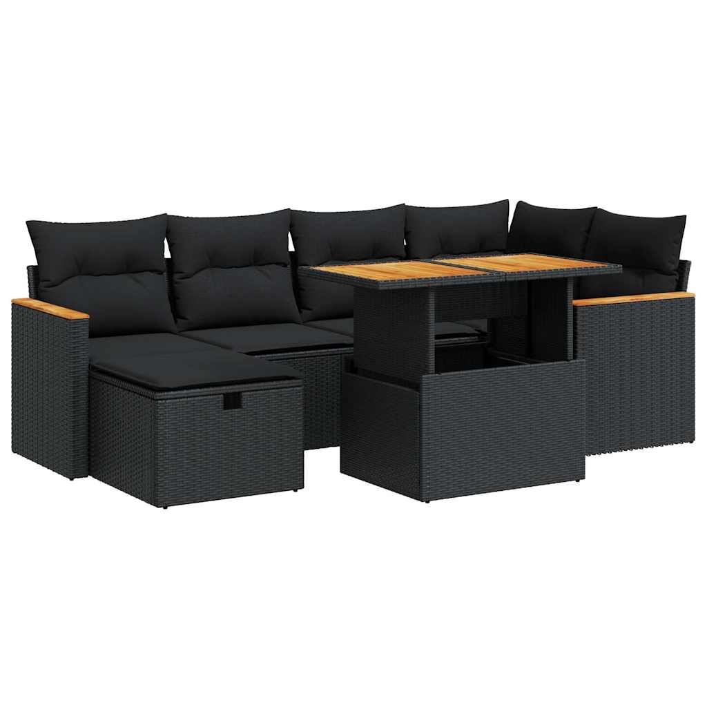 8-delige Loungeset met kussens poly rattan zwart