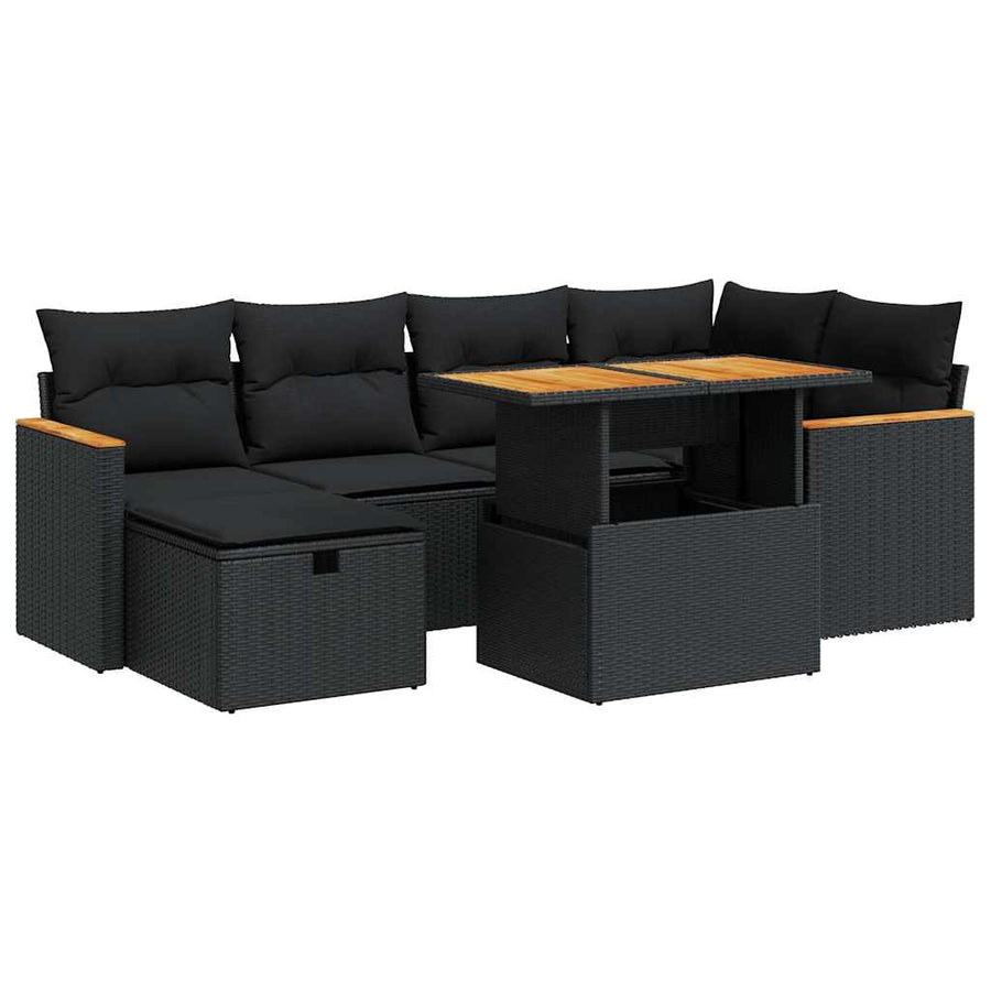 8-delige Loungeset met kussens poly rattan zwart