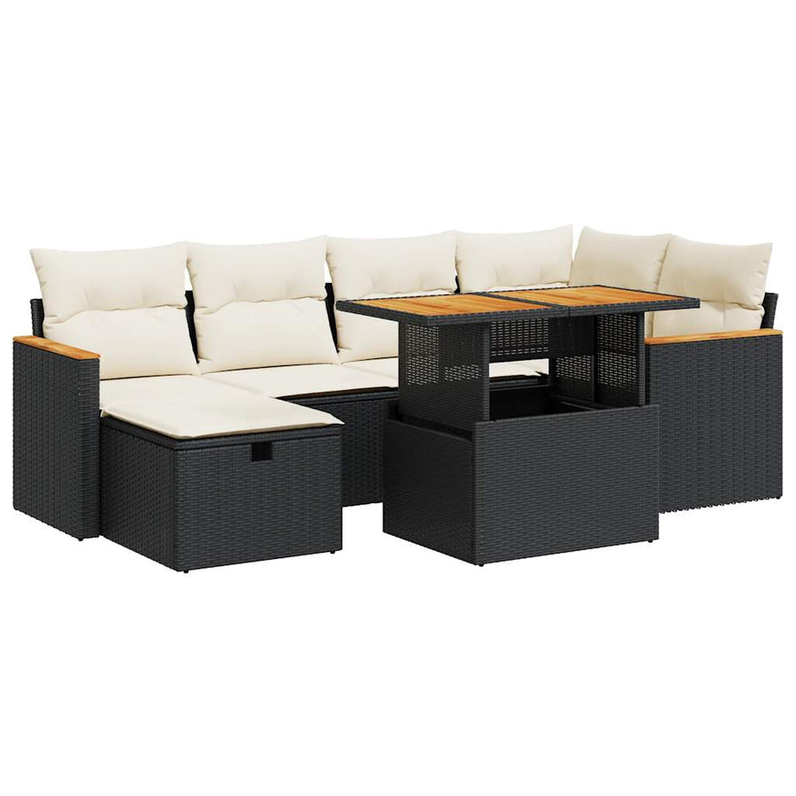 8-delige Loungeset met kussens poly rattan zwart