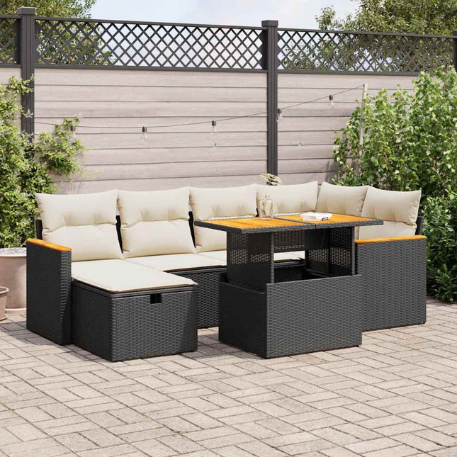 8-delige Loungeset met kussens poly rattan zwart