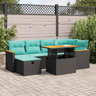 7-Piece Rattan Acacia Brown Lounge Set with Cushions