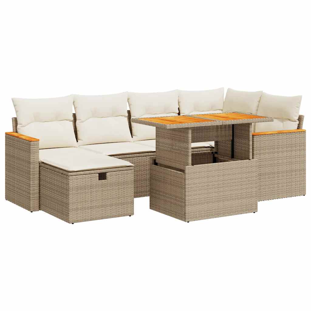 8-delige Loungeset met kussens poly rattan beige