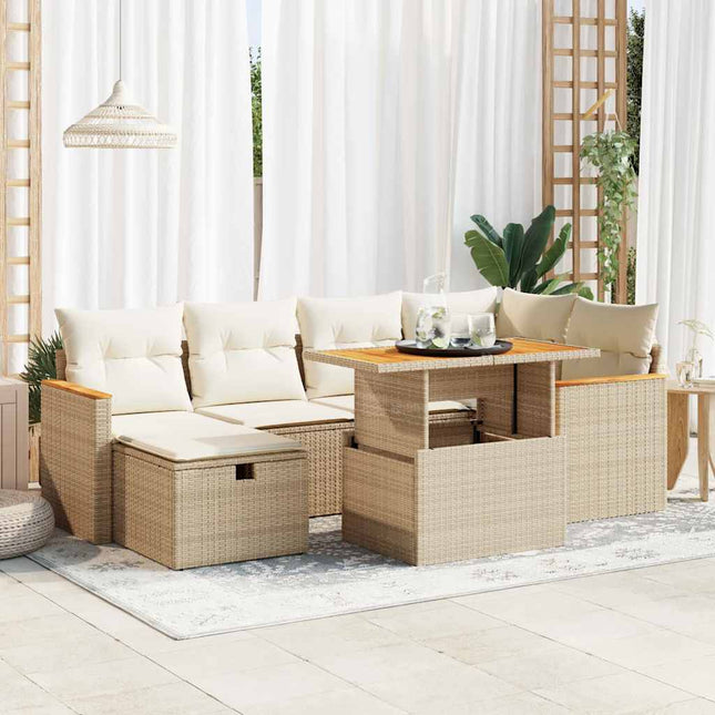 8-delige Loungeset met kussens poly rattan beige