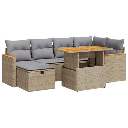 8-delige Loungeset met kussens poly rattan beige